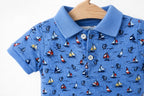 Sailboat-Print Cotton Mesh Polo Shortall
