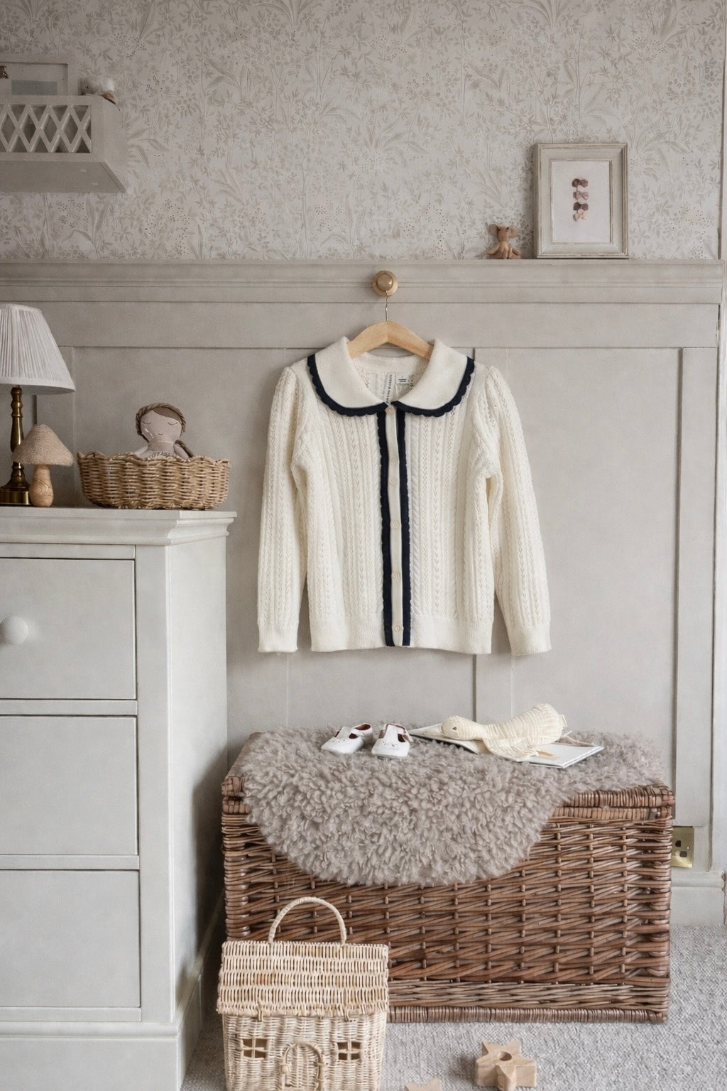 Pointelle Scalloped Trim Cardigan