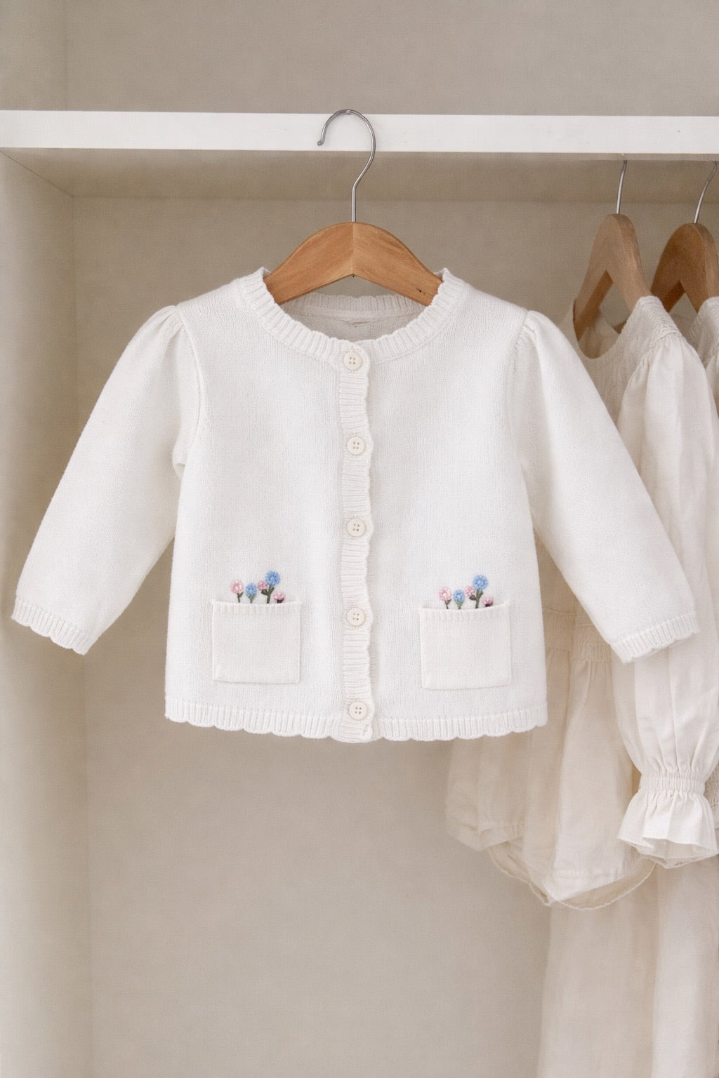 White Sweater with Embroidered Flowers
