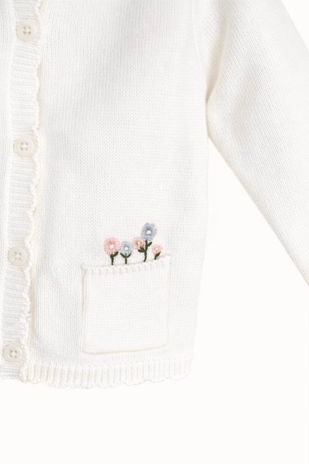 White Sweater with Embroidered Flowers