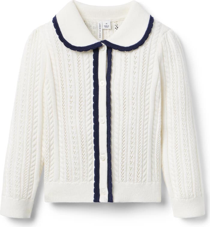 Pointelle Scalloped Trim Cardigan