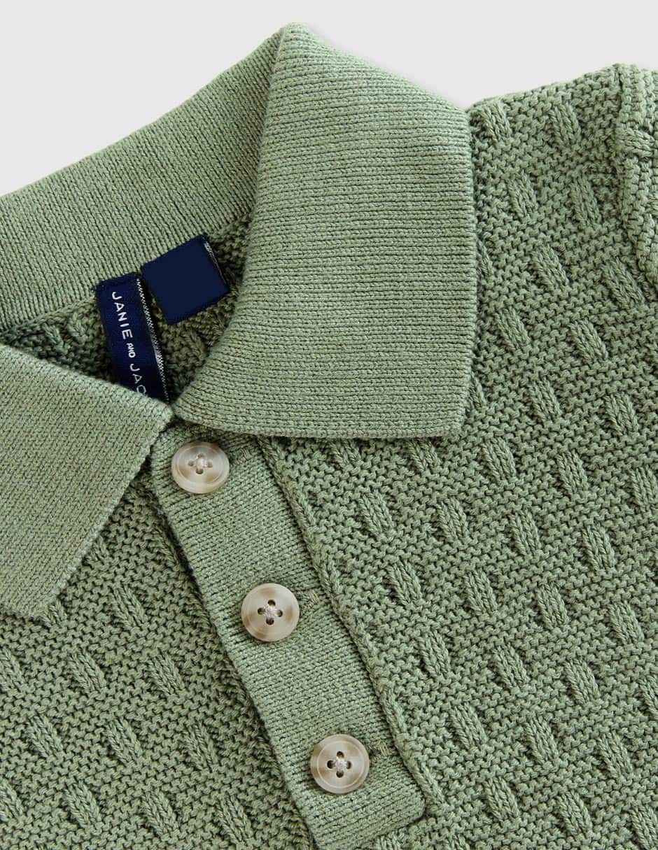 Olive Green Textured Polo Shirt